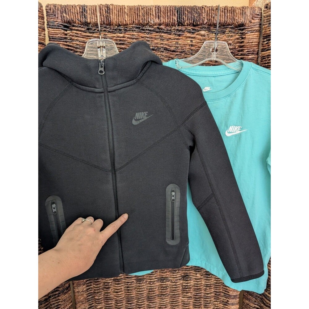 Nike Tech Fleece Zip Up Hoodie Jacket Tee Shirt Girl's Medium Large Black Aqua - Picture 4 of 10